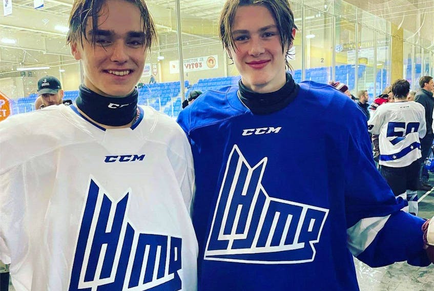 Rory Pilling, left, and Luke Sinclair are longtime best friends and have played together all through their hockey careers up to the 2022-23 season. The Glace Bay products are both members of Team Nova Scotia for the Canada Winter Games, but unfortunately, Pilling won’t be able to play due to an injury. CONTRIBUTED