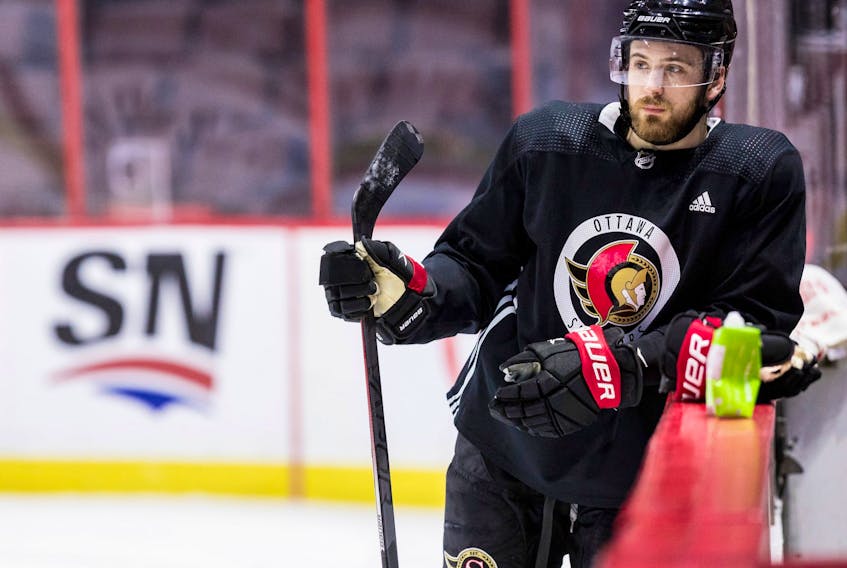 Left wing Tyler Motte during Senators team practice at the Canadian Tire Centre on January 24, 2023.  