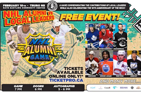 Poster for upcoming free NHL Alumni Game to be held at the Rath Eastlink Community Centre Feb. 10.