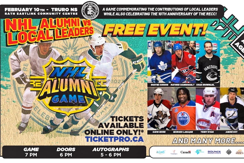 Poster for upcoming free NHL Alumni Game to be held at the Rath Eastlink Community Centre Feb. 10.