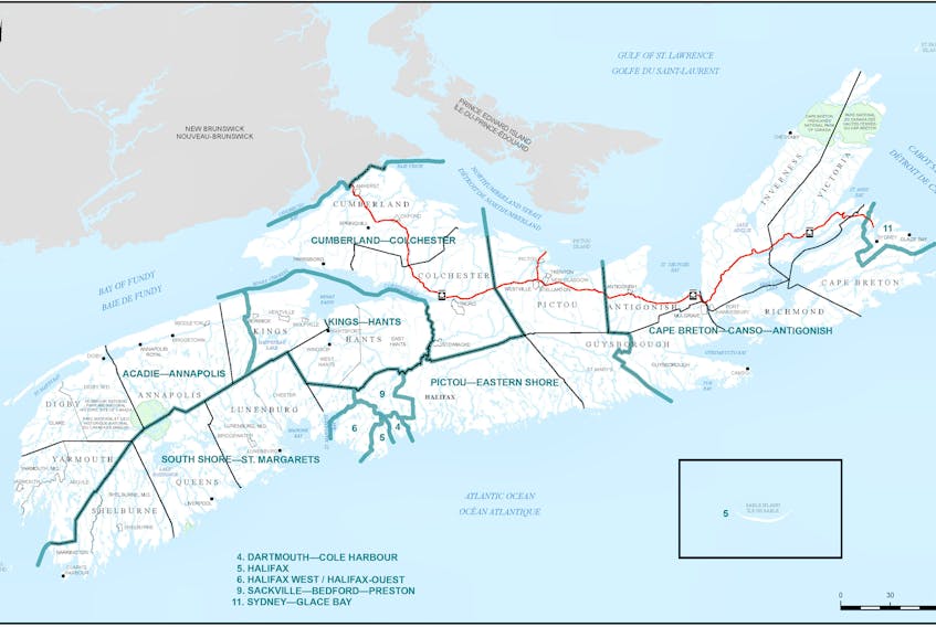 Pictured are the proposed new federal electoral boundaries for Nova Scotia