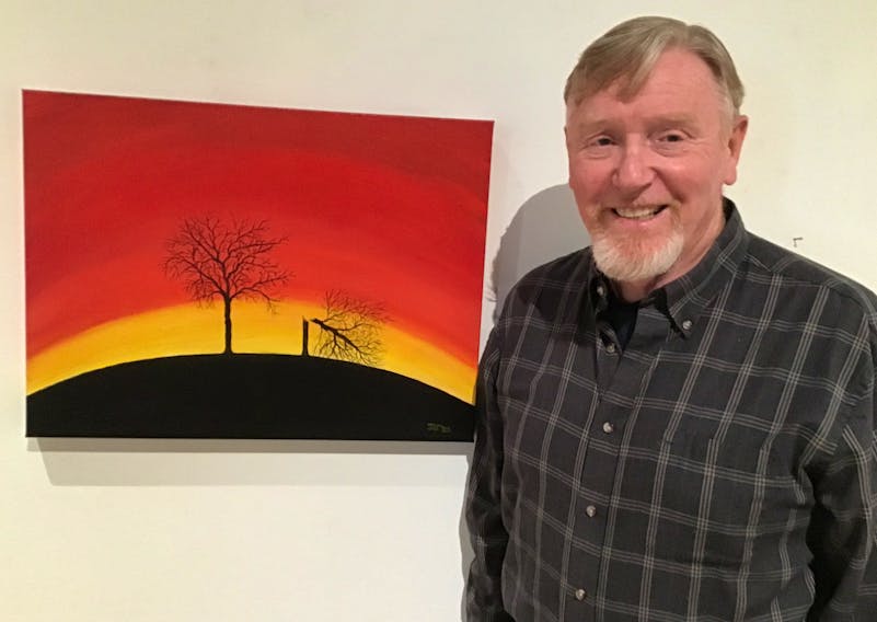 Ron Summers, a local artist who has been painting for 12 years, is showcasing his work at Eptek Centre in Summerside as part of the Kensington Art Co-op's exhibition titled After the Storm: Embrace the Change. The collective work explores the impact of Hurricane Fiona on P.E.I. and features paintings by various artists. The display will remain until Feb. 10. Summers approached the theme for the show by focusing on the loss that some people experienced in the wake of post-tropical storm Fiona. He chose to express his feelings by painting two trees, representing two brothers who grew together for many years and were suddenly separated. Summers was particularly fascinated by the silhouette of these two trees. Contributed