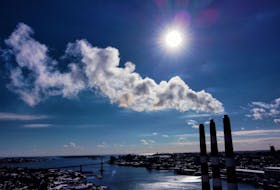 Emissions from Nova Scotia Power's Tufts Cove generating plant in Dartmouth are visible in this photo from February 2023. - TIM KROCHAK