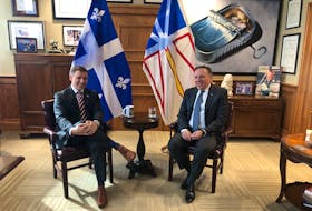 Premier Andrew Furey meets with Quebec Premier Francois Legault at the Confederation Building Friday, Feb. 24. -Joe Gibbons/The Telegram