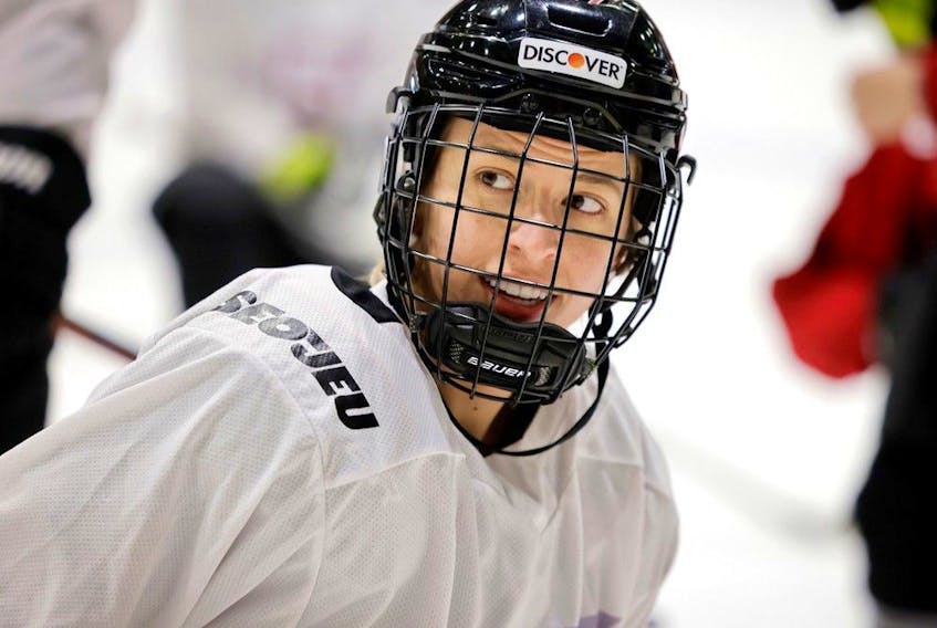 Jade Downie-Landry of the Force scored a power-play goal with fewer than two minutes remaining to spoil Beauts' Samantha Ridgewell's shutout bid on Sunday, Feb. 26, 2023, in Montreal. 