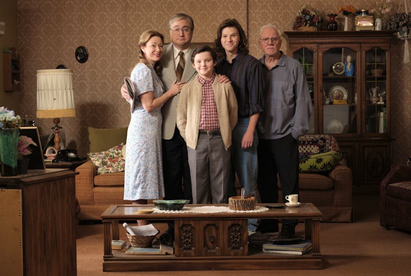 The main cast of CBC's "Son of a Critch," starting from the left — Claire Rankin, Mark Critch, Benjamin Evan Ainsworth, Colton Gobbo and Malcolm McDowell. — CBC. The show received four 2023 Canadian Screen Award nominations.