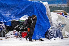 A homeless encampment near 95 Street and 106 Avenue in Edmonton on Nov. 30, 2022. 
