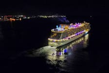 FOR NEWS STANDALONE:
The cruise ship, Norwegian Breakaway, is seen as it leaves the city and into the darkness towards NYC during a Friday evening departure in Halifax Friday November 4, 2022.

TIM KROCHAK PHOTO