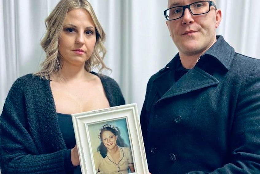 Jason Keller and Santaya Garnot with family photos at the memorial on Jan. 28 for their mother, Kelly Ashton, who lived in Prince George’s Simon Fraser Lodge before falling twice and later dying.