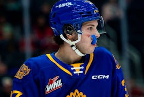Edmonton Oil Kings forward Reid Larson (37) returned from injury to face the Moose Jaw Warriors at Rogers Place in Edmonton on Friday, Feb. 3, 2023.