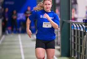 Kristy Davis, a rugby player at Holland College, sprints at the RBC training ground event Jan. 22 in Charlottetown. Rudi Terstege • Special to The Guardian