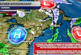Two separate systems will bring some weather to Atlantic Canada mid-week, with a more defined system forecast to arrive on Friday.