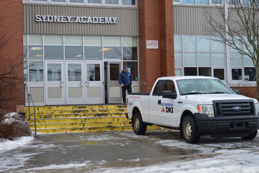 Sydney Academy was closed on Monday due to a physical plant problem that caused issues within the school. Cleanup and repair crews were at the school on Monday. Plumbers and heating professionals were busy all weekend cleanup after busted water pipes and heating related issues. GREG MCNEIL/CAPE BRETON POST