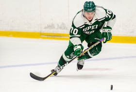 UPEI Panthers forward Darian Pilon. 70, chases down a puck in a 3-2 loss to the ST. Francis Xavier X-Men in an Atlantic University Sport (AUS) Men’s Hockey Conference game at MacLauchlan Arena on Feb. 5. The X-Men won the game 3-2 in overtime. UPEI plays its final home game of the regular season at The Mac on Feb. 8 against Moncton at 7 p.m. - Janessa Hogan/UPEI Athletics