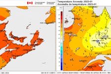 Above normal temperatures were recorded in almost all of Atlantic Canada in January. -Contributed/Environment and Climate Change Canada