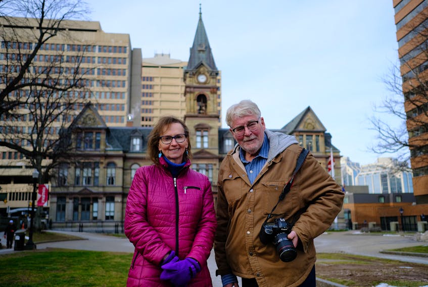 FOR TAPLIN STORY:
Dr. Meredith Ralston and Kent Martin are seen n front of city hall in Halifax Wednesday January 25, 2023. The two are embarking on a 2 year project called, Halifax Project: City Hall.....and will document all matters of the city through photography etc.., it is being done to mark the 30th anniverary of the amalgamation of the HRM.

TIM KROCHAK PHOTO