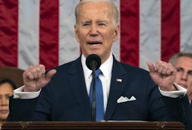 President Joe Biden delivers the State of the Union address to a joint session of Congress at the U.S. Capitol, Tuesday, Feb. 7, 2023, in Washington, as Vice President Kamala Harris and House Speaker Kevin McCarthy of Calif., listen.