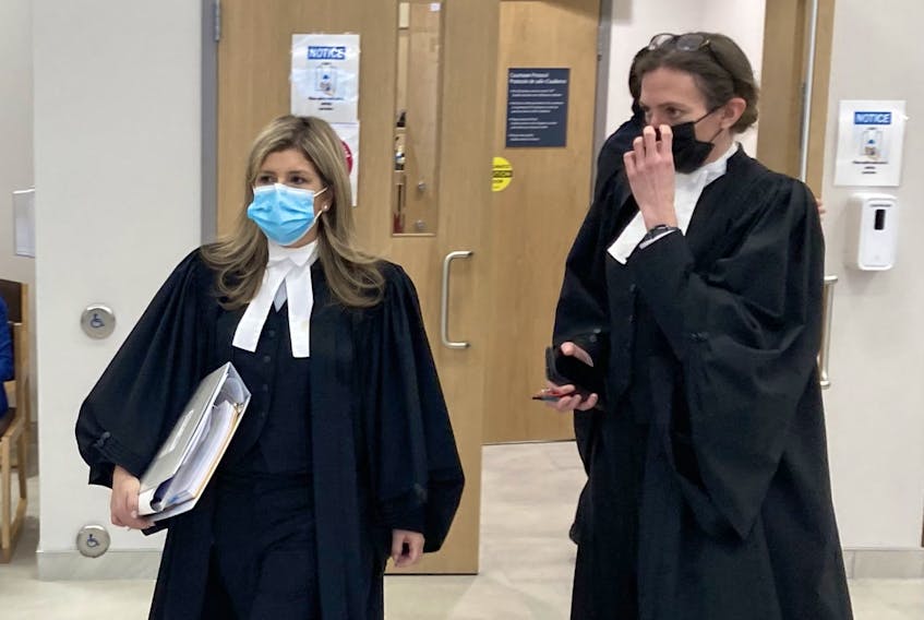 Crown attorney Carla Ball, left, and defence lawyer Alison Craig leave Nova Scotia Supreme Court in Dartmouth on Wednesday, Feb. 8, 2023 during a break at William Michael Sandeson’s first-degree murder trial. - Steve Bruce