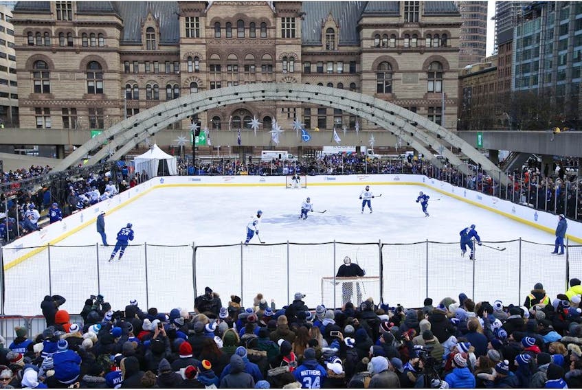 Toronto Maple Leafs held their annual outdoor practice at Nathan Phillips Square  in Toronto on Thursday January 9, 2020. 