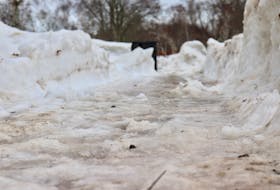 This is an example of the kind of ice and snow that can build up on Charlottetown sidewalks. 