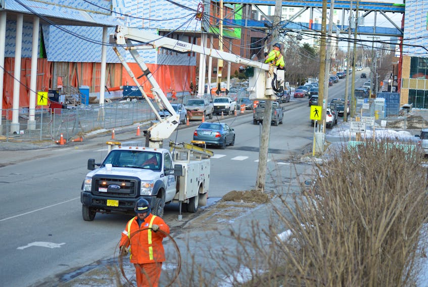 Despite the frigid temperatures, the stringing of communication lines still needs to be completed at the site of the new Nova Scotia Community College campus in downtown Sydney. The facility, located on the Esplanade, is scheduled to open in September 2024. CAPE BRETON POST PHOTO