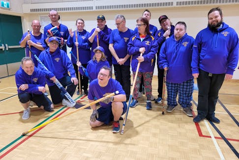 The Shelburne County Special Olympics Floor Hockey Team has been practicing hard for the Special Olympics Nova Scotia Winter Games, being held Feb. 10 to 12 at 14 Wing Greenwood. Back row, left to right: Assistant Captain-Martin Fudge, Captain-Ashley Rennehan, Eden Bell Greg Currie, Dale Stewart, Wilma Wile, Andrew Hicks, David Wile, Coach- Steve Goreham and Nikolai Reiter. Front row: Head Coach-Donovan Reiter, Dale Roache, Kelly Goreham and Rory Arcon.  Missing from photo is Mission Staff Jan Malone. CONTRIBUTED