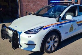 The West Shore RCMP is trialling this Tesla Model Y as a patrol vehicle.