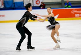 Dartmouth’s Jacob Cote and Caroline Mayo skate in the pre-novice mixed pairs event Wednesday at the Canada Winter Games in Prince Edward Island. - LEN WAGG / COMMUNICATIONS NOVA SCOTIA