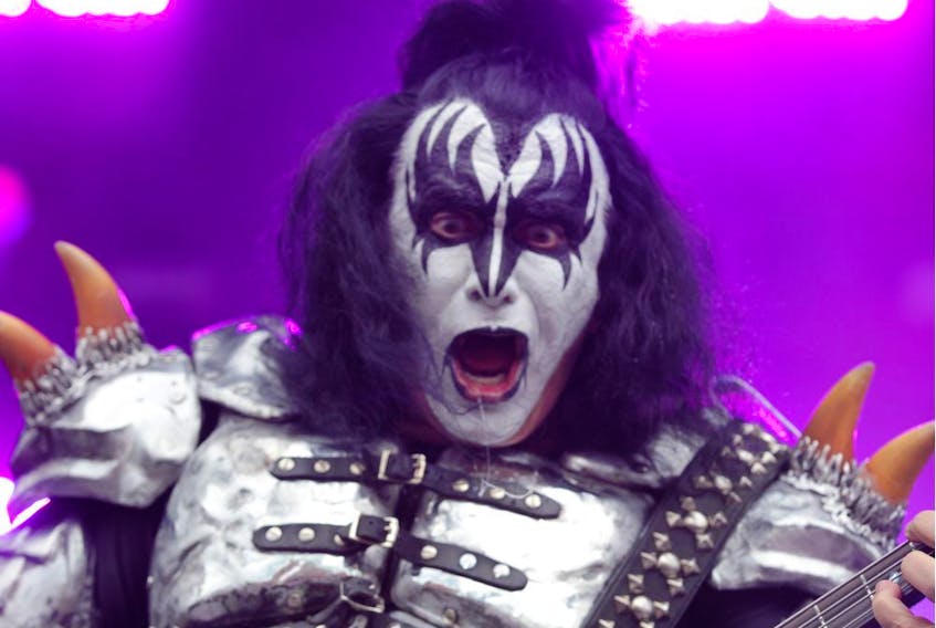 Gene Simmons, lead singer of KISS, is pictured on stage at the Stampede Round Up at Fort Calgary on Wednesday July 13, 2016. 