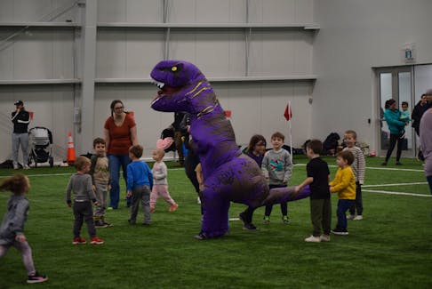 Children enjoyed chasing the inflatable dinosaurs around the field at the West Hants Sports Complex in Windsor on Heritage Day. The event was rescheduled after being cancelled during the cold snap the province experienced earlier in the month.