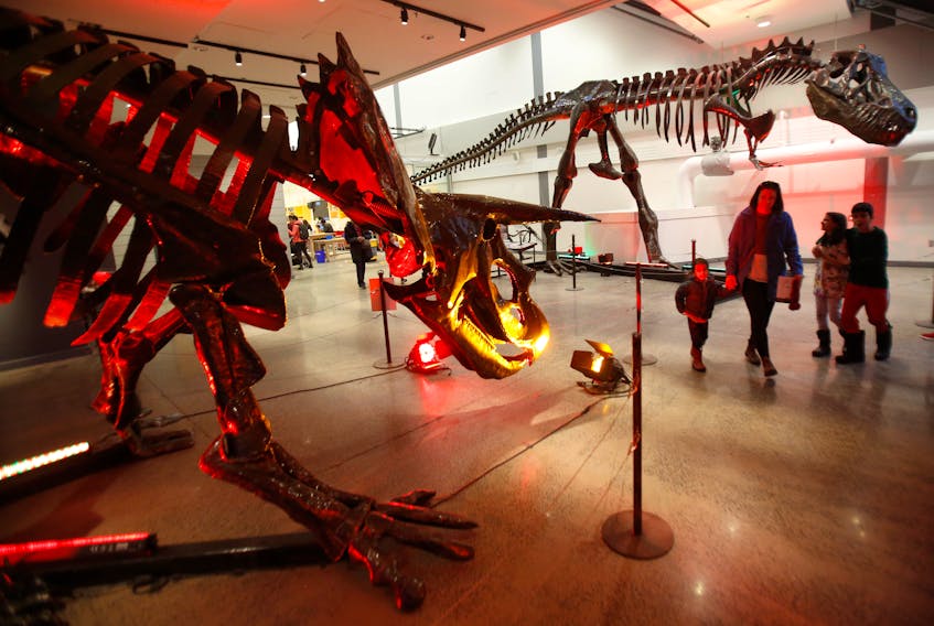 Visitors take in the Dinosaurs in Motion exhibit, on now at the Discovery Centre in Halifax Friday March 10, 2023.

TIM KROCHAK PHOTO