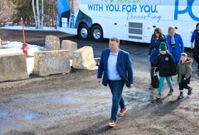 Progressive Conservative leader Dennis King arrives at a campaign announcement in Charlottetown on March 13. An analysis by SaltWire Network has found King’s government fully implemented 44 per cent of his platform promises from 2019 election campaign. Stu Neatby • The Guardian