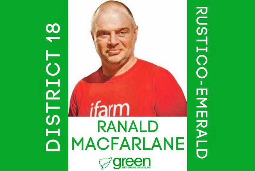 RUSTICO, P.E.I. - Dairy and pig farmer Ranald MacFarlane is running for the P.E.I. Green Party nomination in Rustico-Emerald. HandOut