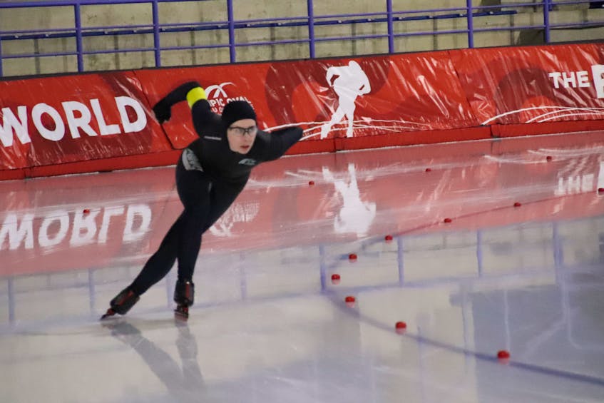 P.E.I.’s Jenna Larter will compete in her second consecutive long track Canada Cup in Calgary this week, after a successful Canada Cup long track debut last weekend. Photo Courtesy of Speed Skating P.E.I. • Special to The Guardian