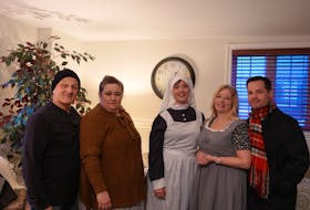 Broken Glass will be performed in Wolfville March 17 and 18. From left are playwright Allen D. Hume, Candy O’Brien, Penny Nelson, Linda Levy Fisk and Mike Butler. Missing from the photo was Ryan MacNab. Contributed