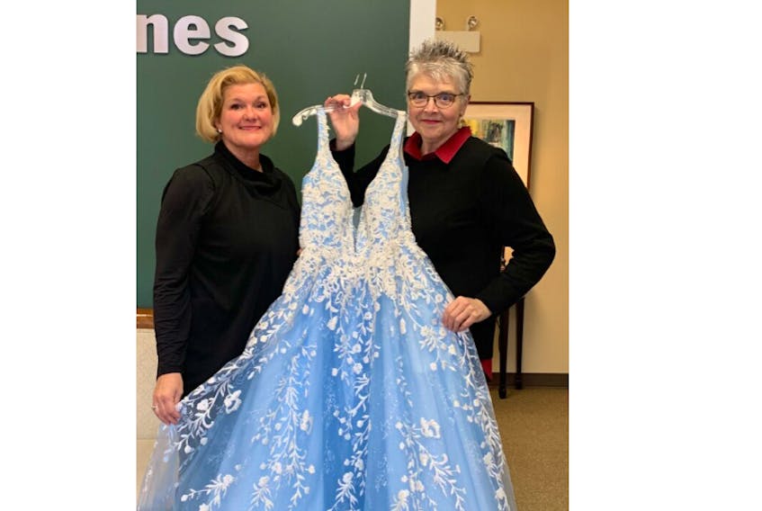 Catherine Metzger-Silver, left, donated this beautiful gown to A Dressy Affair 2023. Organized by Paula Huntley, the event takes place April 1 in Kentville to help young women find an affordable prom dress. CONTRIBUTED