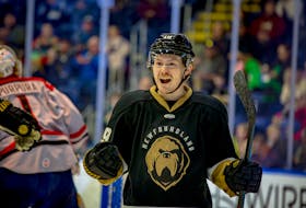 Gander native Adam Dawe had a pair of goals in the Newfoundland Growlers playoff clinching win over the Adirondack Thunder Saturday night at the Mary Brown’s Centre in St. John’s. The Growlers won 5-4 in a shootout before heading out on the road this week. Jeff Parsons/Newfoundland Growlers