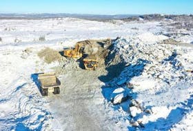 Initial mining work at the Leprechaun pit at Marathon Gold's Valentine Lake gold site since October 2022 has focused on removing overburden rock and the development of the Leprechaun pit as a source of waste rock for construction materials. Marathon Gold photo