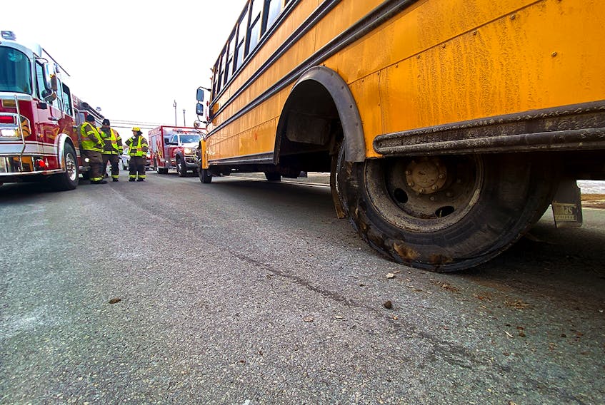 A student was sent to hospital after a school bus lost its rear axle in Mount Pearl Monday. Keith Gosse/The Telegram