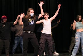 CEC students rehearsing a dance number for their production of Footloose.