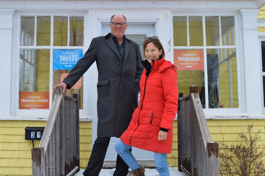 Charlottetown couple Campbell Webster, left, and his wife, Simone are juggling a lot this month as both are running for the NDP in the April 3 P.E.I. election. Dave Stewart • The Guardian