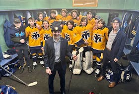 Members of the Yarmouth U15AA Mariners team were standing behind their teammate Sawyer Kristensen when he was not only suspended for something he didn't do, but also for something that never happened. TINA COMEAU PHOTO