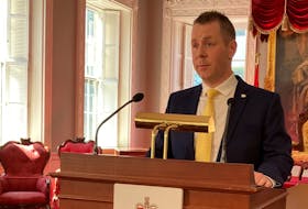 Internal Services Minister Colton LeBlanc announces an extension of the Nova Scotia rent cap on Wednesday, March 22, 2023, at Province House in Halifax. - Francis Campbell