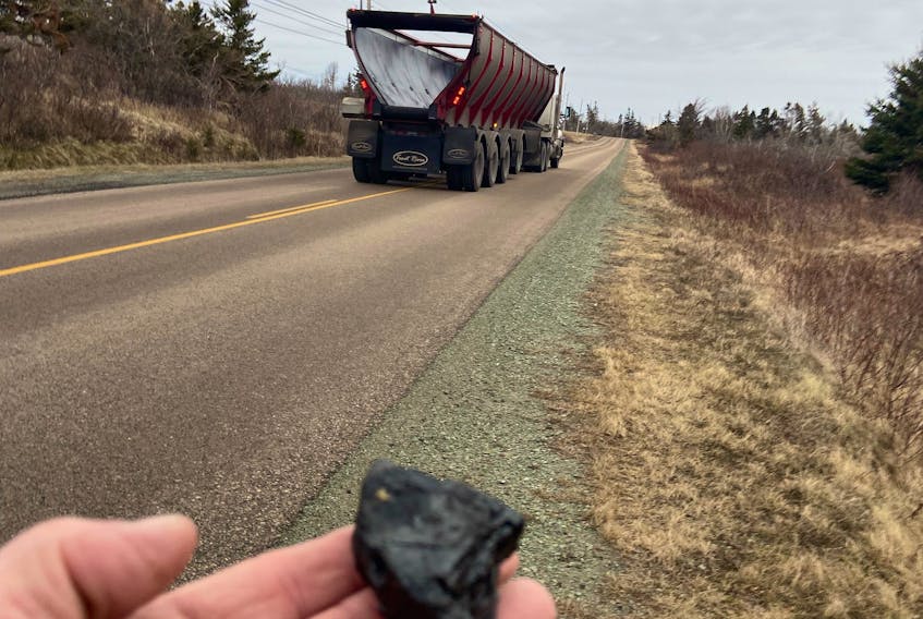 A piece of coal discovered that fell off a passing coal truck near Donkin Mine. CONTRIBUTED/CALVIN THOMAS