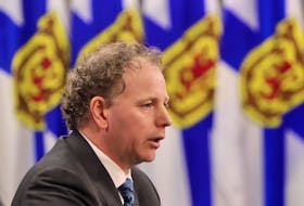 Finance and Treasury Board Minister Allan MacMaster is seen news conference where he announces the 2023-24 capital plan, in Halifax March 13, 2023