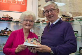 Wayne Proude, right, the owner of Proude’s Shoes in Charlottetown is retiring May 12 after 65 years in the shoe-selling business. His wife, Judy, said she’s got a long to-do list waiting. Dave Stewart • The Guardian