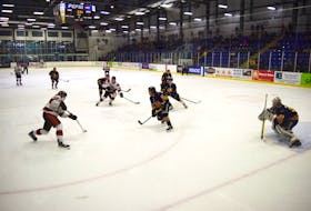 The Pictou County Crushers fought hard in their Game 4 against the Yarmouth Mariners but ultimately lost in overtime. - Adam MacInnis