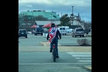 Bridgewater Police Service is investigating reports of a man riding a bicycle in the town while wearing a swastika flag on Friday, March 24. Reddit user Own-Background3394
