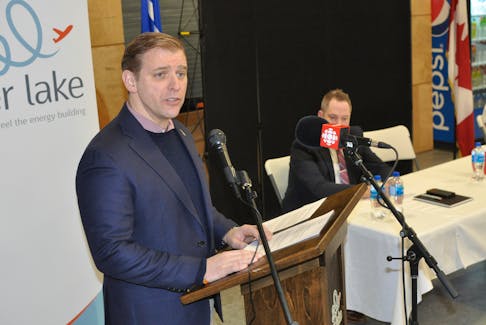 Premier Andrew Furey announced that the province is putting out a request for proposals for a new health care centre to service Deer Lake and the surrounding region at the Hodder Memorial Recreation Centre in Deer Lake on Monday, March 27. - Diane Crocker/SaltWire Network