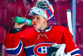 Goalie Cayden Primeau has a 14-14-6 record with a 3.13 goals-against average and a .906 save percentage this season with the AHL’s Laval Rocket.